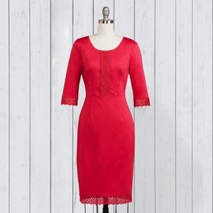 J Peterman Lace Edge Dress - Scoop Neck - Hot Pink (Berry) - 3/4 Sleeve SZ 12